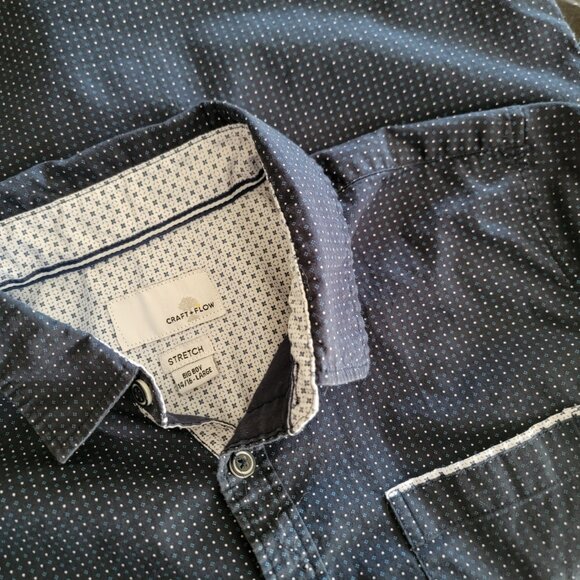 Craft + Flow Boys 14/16 Navy White Dot Short Sleeve Button-Up Shirt Large Cotton - Picture 7 of 9